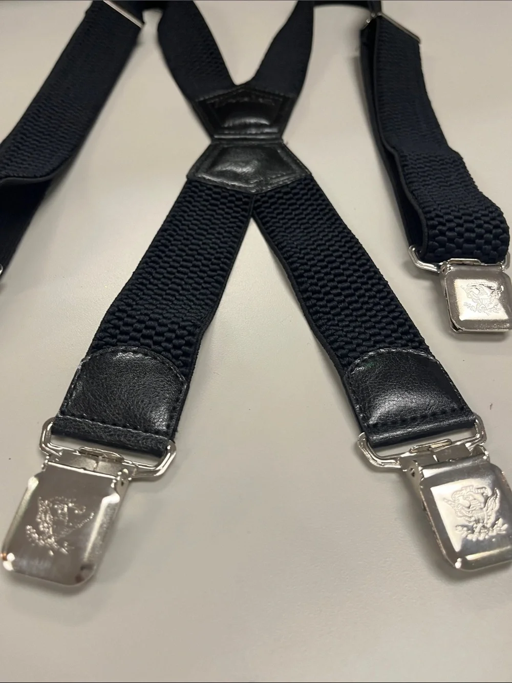 Decalen Black Men’s Elastic Suspenders with Silver Clips made in Poland